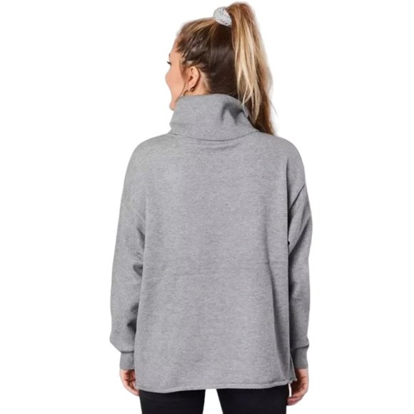 Rag Poets Fort Greene Heather Grey Elongated Ribbed Turtle Neck Sweater,… - Picture 2 of 10